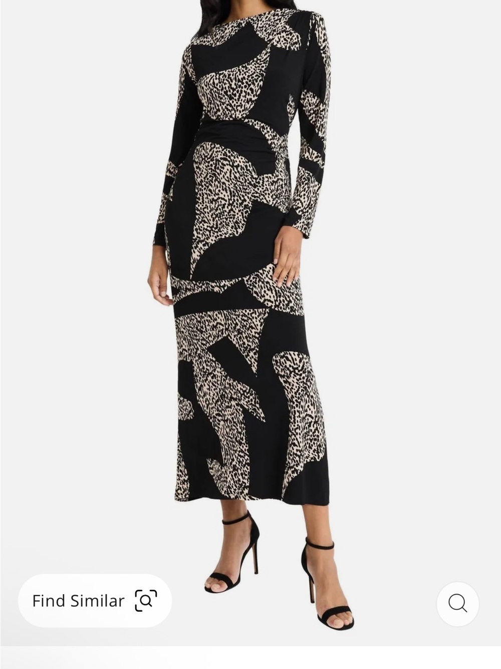 Donna Morgan Green and Cream Abstract Long-Sleeve Midi Dress